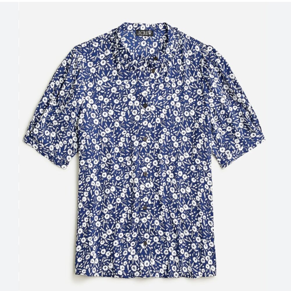 NWT J. Crew Puff-sleeve button-up top in garden stamp floral XL